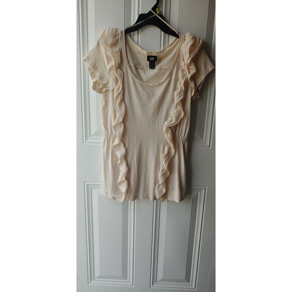Small Cream H&M Small Gathered Ruffle Tee - Picture 1 of 3